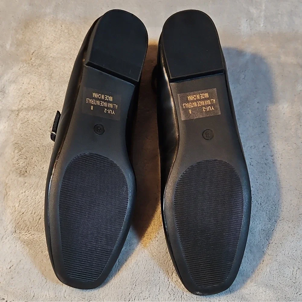 DDK Black Synthetic Mary Jane Wedge Heel Ankle Strap Round Toe Buckle Size 8